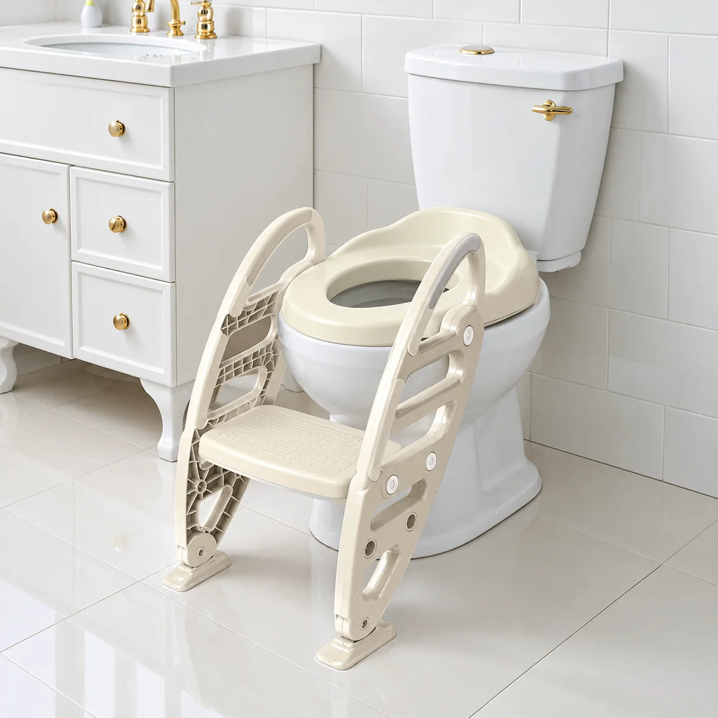 Toilet Trainer with Adjustable Non-Slip Ladder – Beige