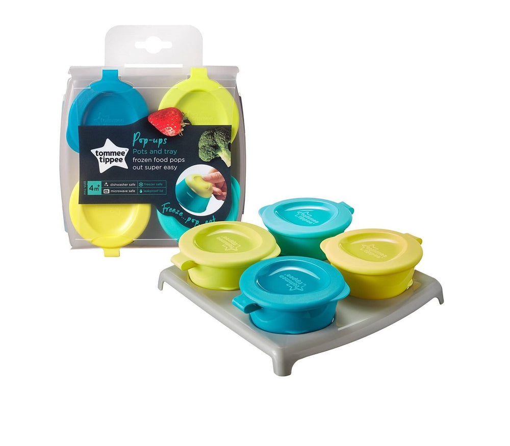 Tommee Tippee Pop Ups Freezer Pots & Tray x 4 -(Blue, Green, Yellow)