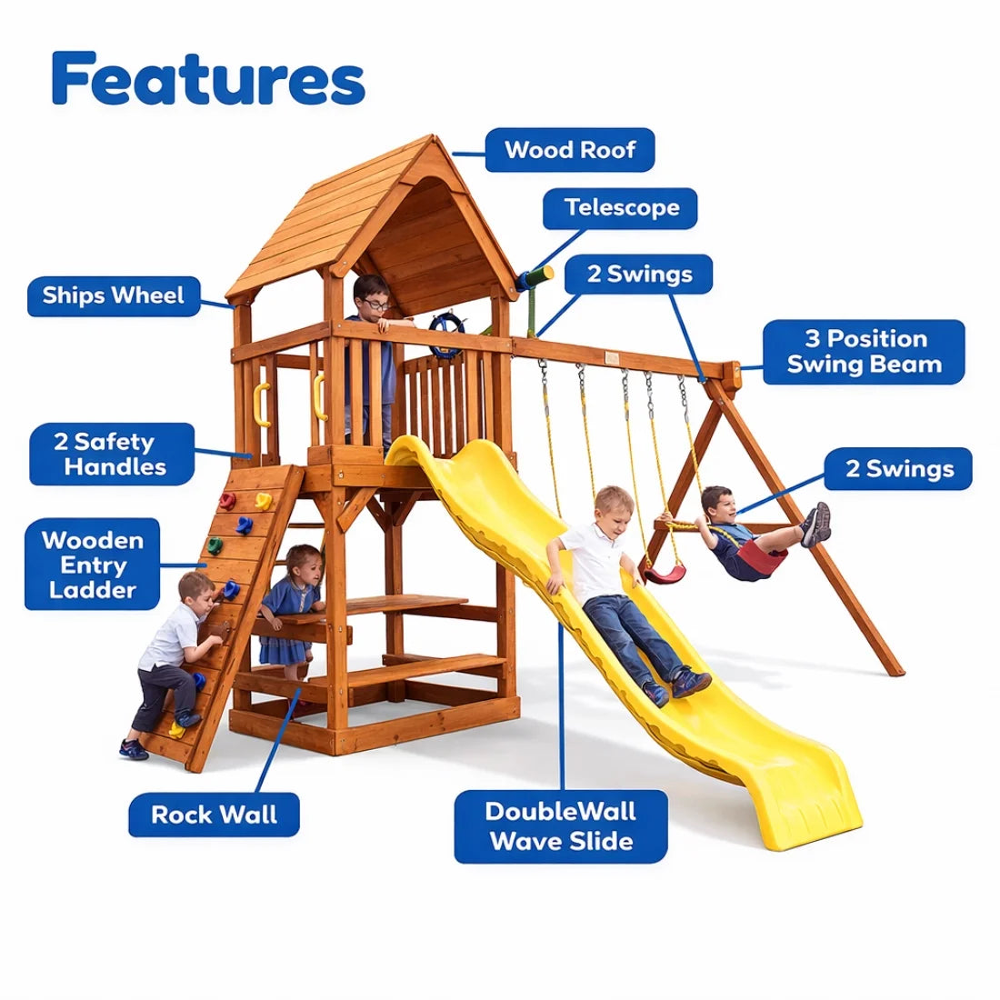 Toucan Fort Swing Set Outdoor Wooden Playground Slide Swings Climbing