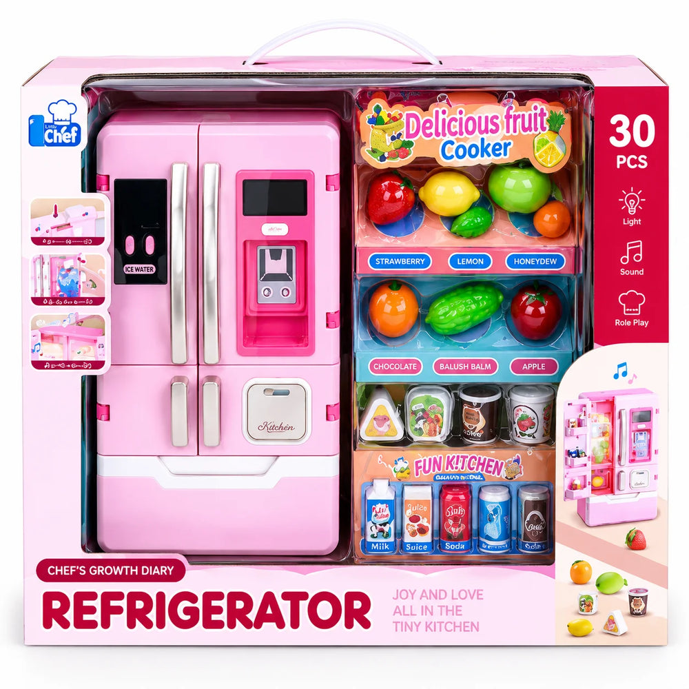 Toy Refrigerator with Spray & Play Food – 30 Pcs
