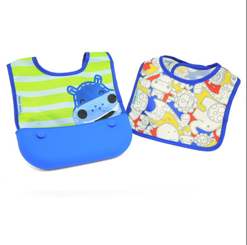 Blue Hippo Travel Bib - Set of 2