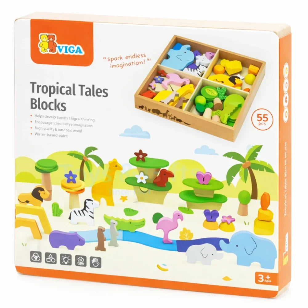 Tropical Tales Wooden Blocks Set 55 Pieces