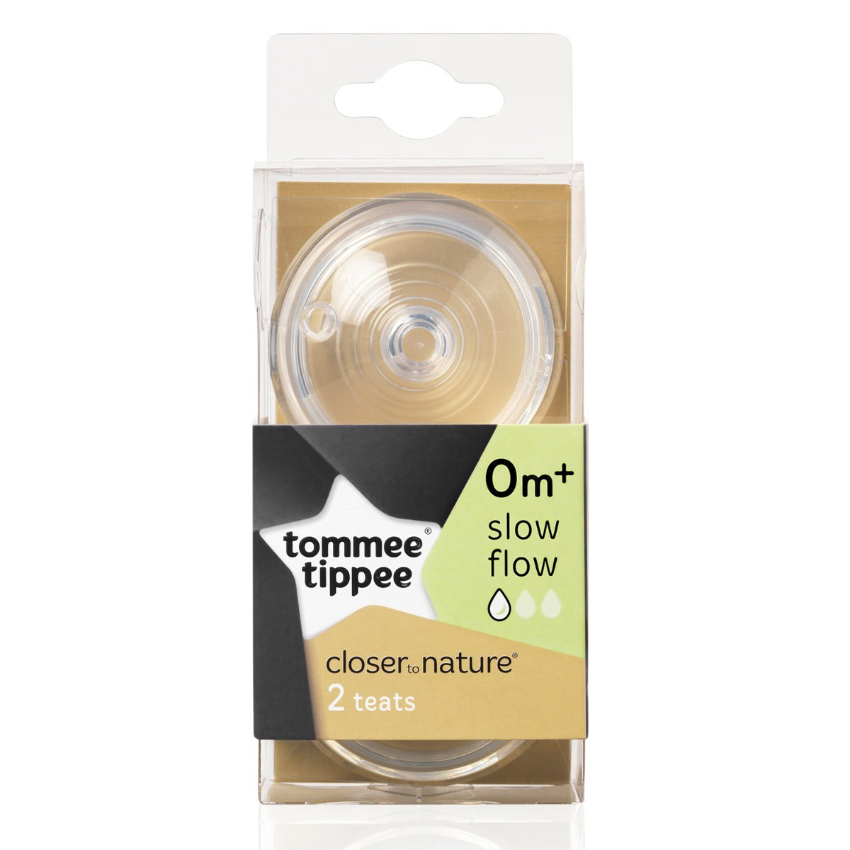 Tommee Tippee Closer to Nature Teats, Slow Flow x 2 - Clear
