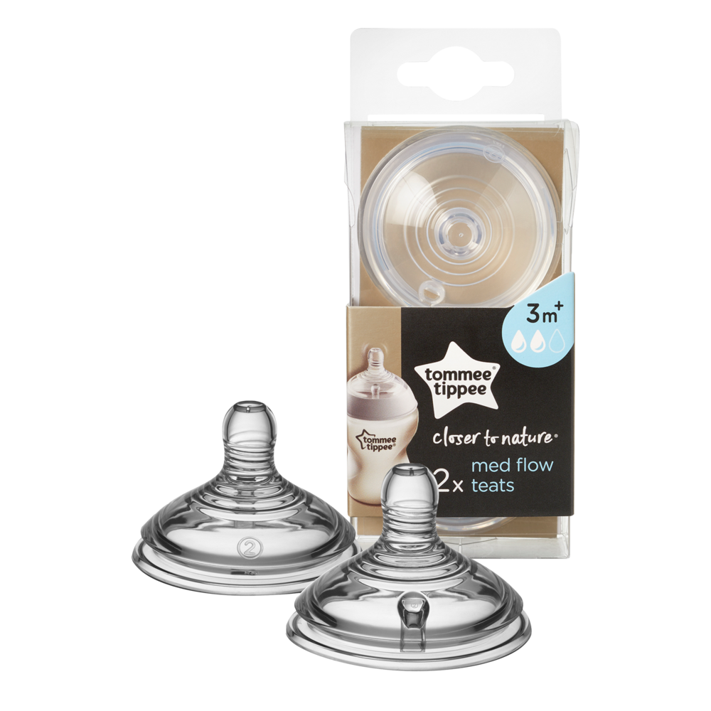 Tommee Tippee Closer to Nature Teats, Medium Flow x 2 -Clear