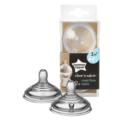 Tommee Tippee Closer to Nature Teats, Medium Flow x 2 -Clear