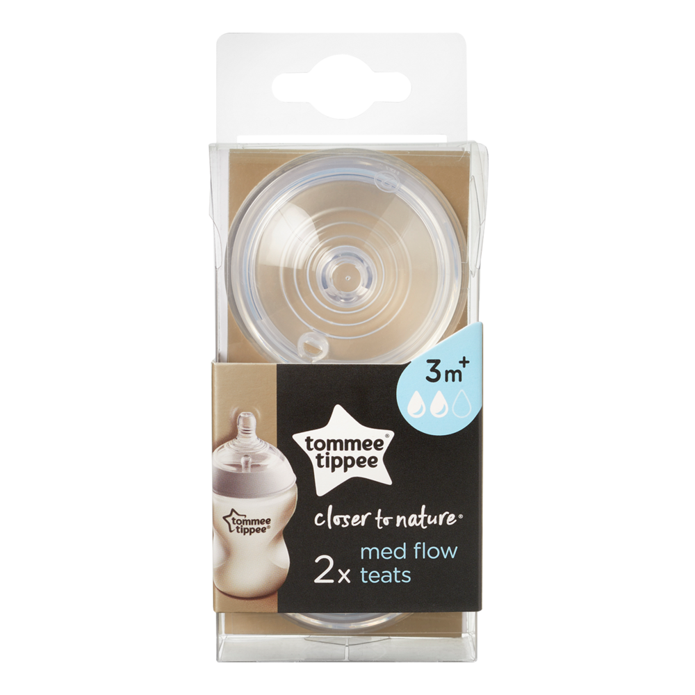 Tommee Tippee Closer to Nature Teats, Medium Flow x 2 -Clear