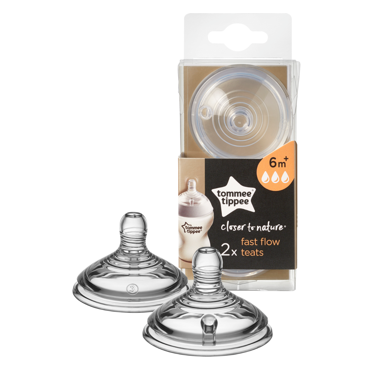 Tommee Tippee Closer to Nature Teats, Fast Flow x 2-Clear