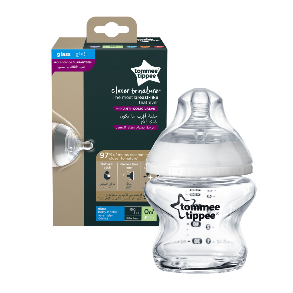 Tommee Tippee Closer to Nature   Glass Feeding Bottle, 150ml x 1  -Clear