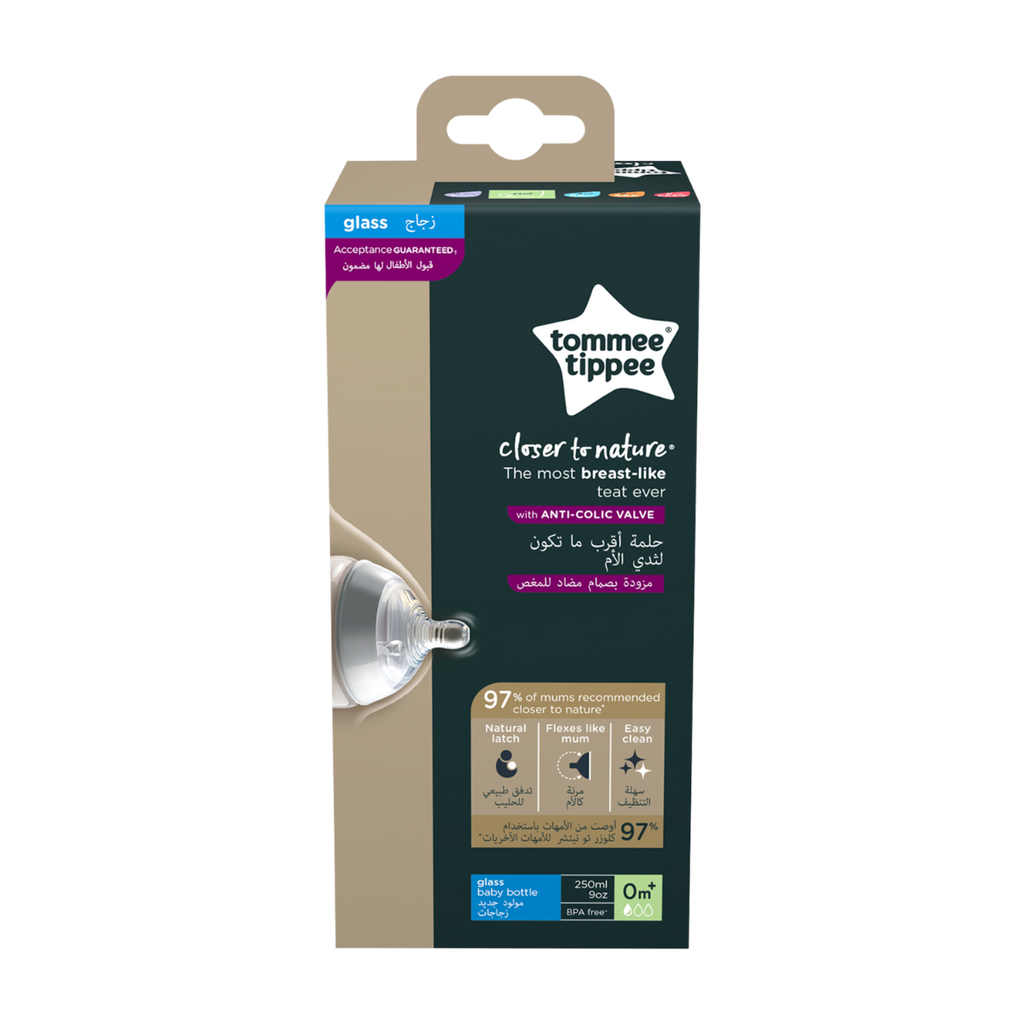 Tommee Tippee Closer to Nature Glass Feeding Bottle, 250ml x 1  -Clear