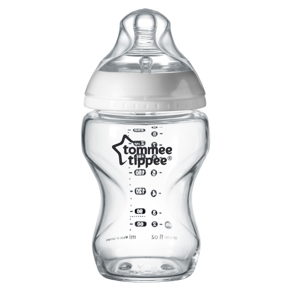 Tommee Tippee Closer to Nature Glass Feeding Bottle, 250ml x 1  -Clear