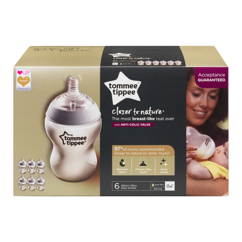 Tommee Tippee Closer to Nature Feeding Bottle, 260ml x 6  - Clear