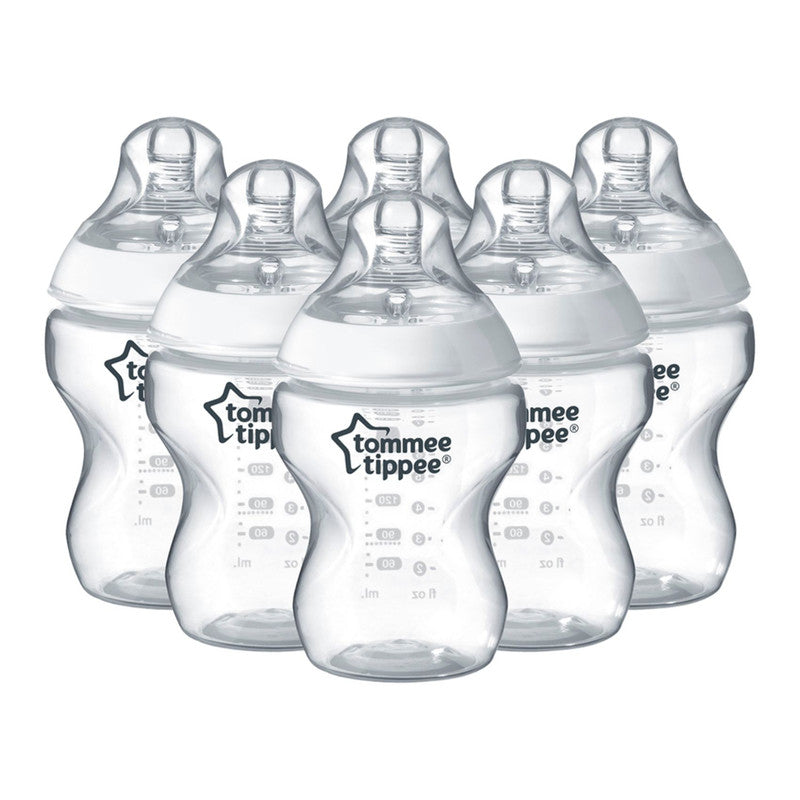 Tommee Tippee Closer to Nature Feeding Bottle, 260ml x 6  - Clear