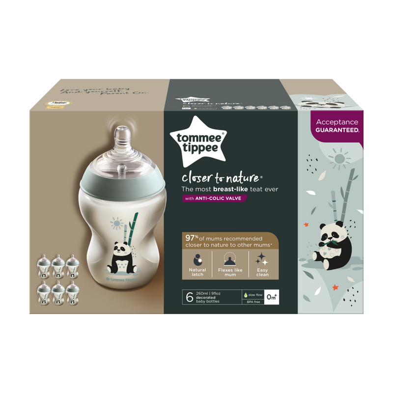 Tommee Tippee Closer to Nature Feeding Bottle, 260ml x 6  - Girl
