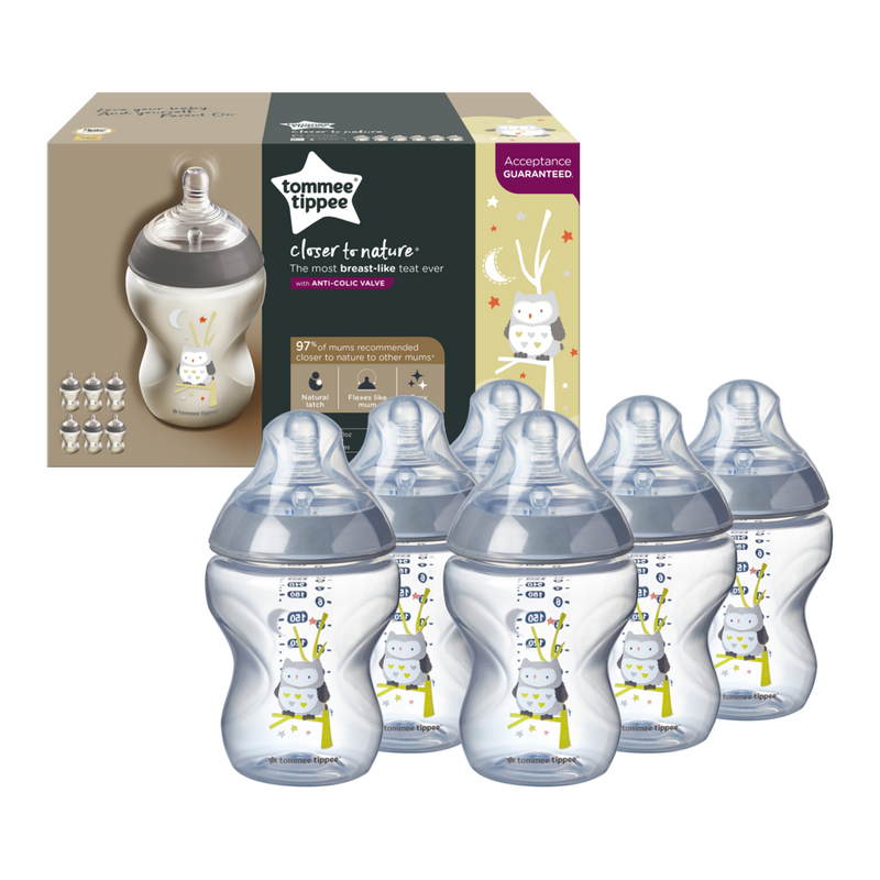 Tommee Tippee Closer to Nature Feeding Bottle, 260ml x 6  -Boy