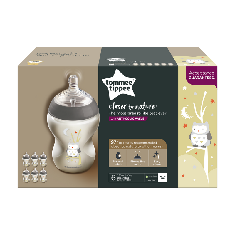 Tommee Tippee Closer to Nature Feeding Bottle, 260ml x 6  -Boy
