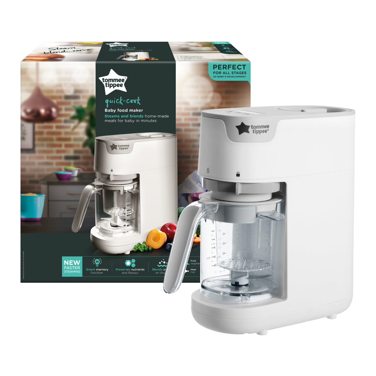 Tommee Tippee Quick Cook Baby Food Steamer Blender-White