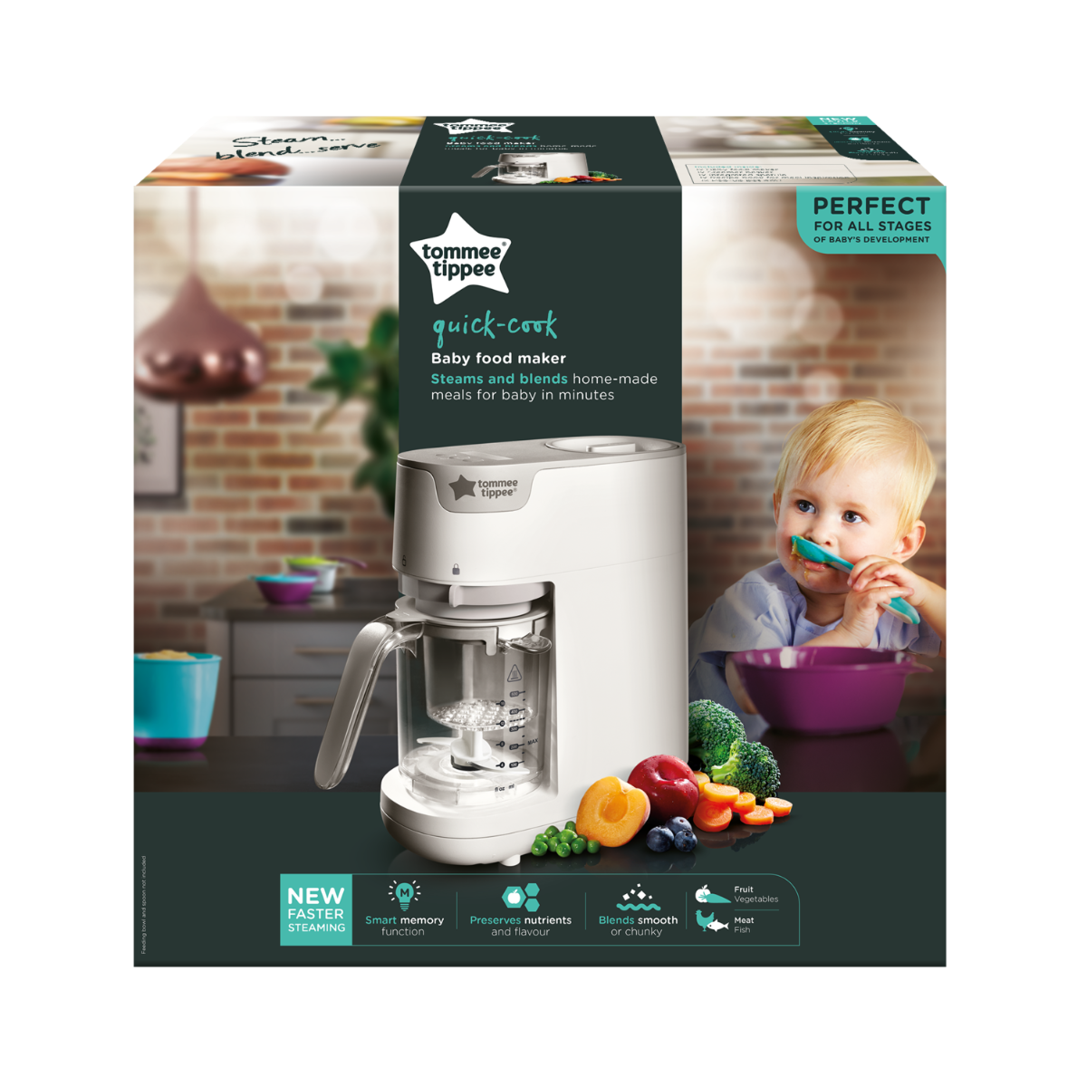 Tommee Tippee Quick Cook Baby Food Steamer Blender-White