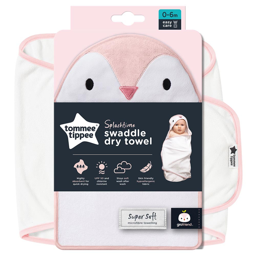 Tommee Tippee Splashtime Newborn Swaddle Dry Towel 0-6 months, Pink