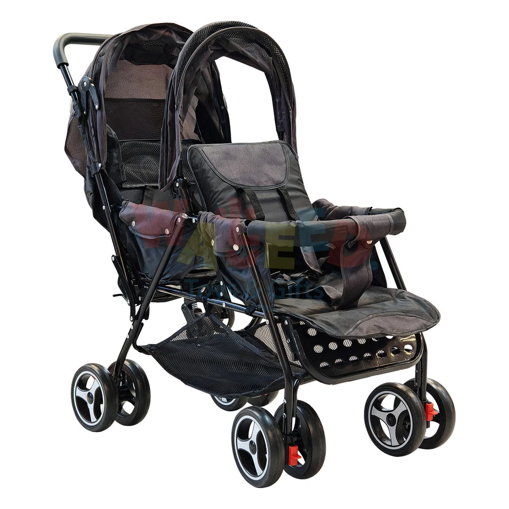 Twin Baby Stroller with Dual Canopies Description: