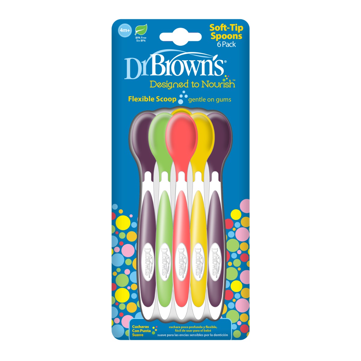 Dr.Brown's Soft-Tip Spoon, 6-Pack (2x Yellow, 2x Purple, 1x Green, 1x Red)
