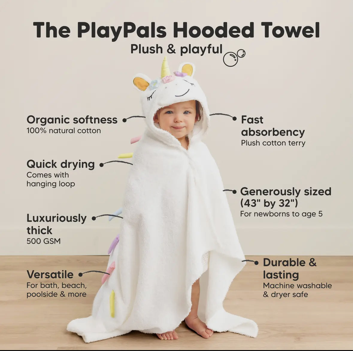 Unicorn Hooded Baby Bath Towels for Newborn