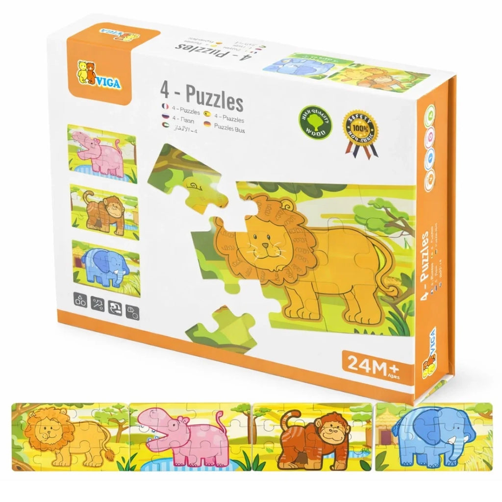 VIGA Jungle Puzzle Set 4 in 1 Kids Wooden Learning Toy