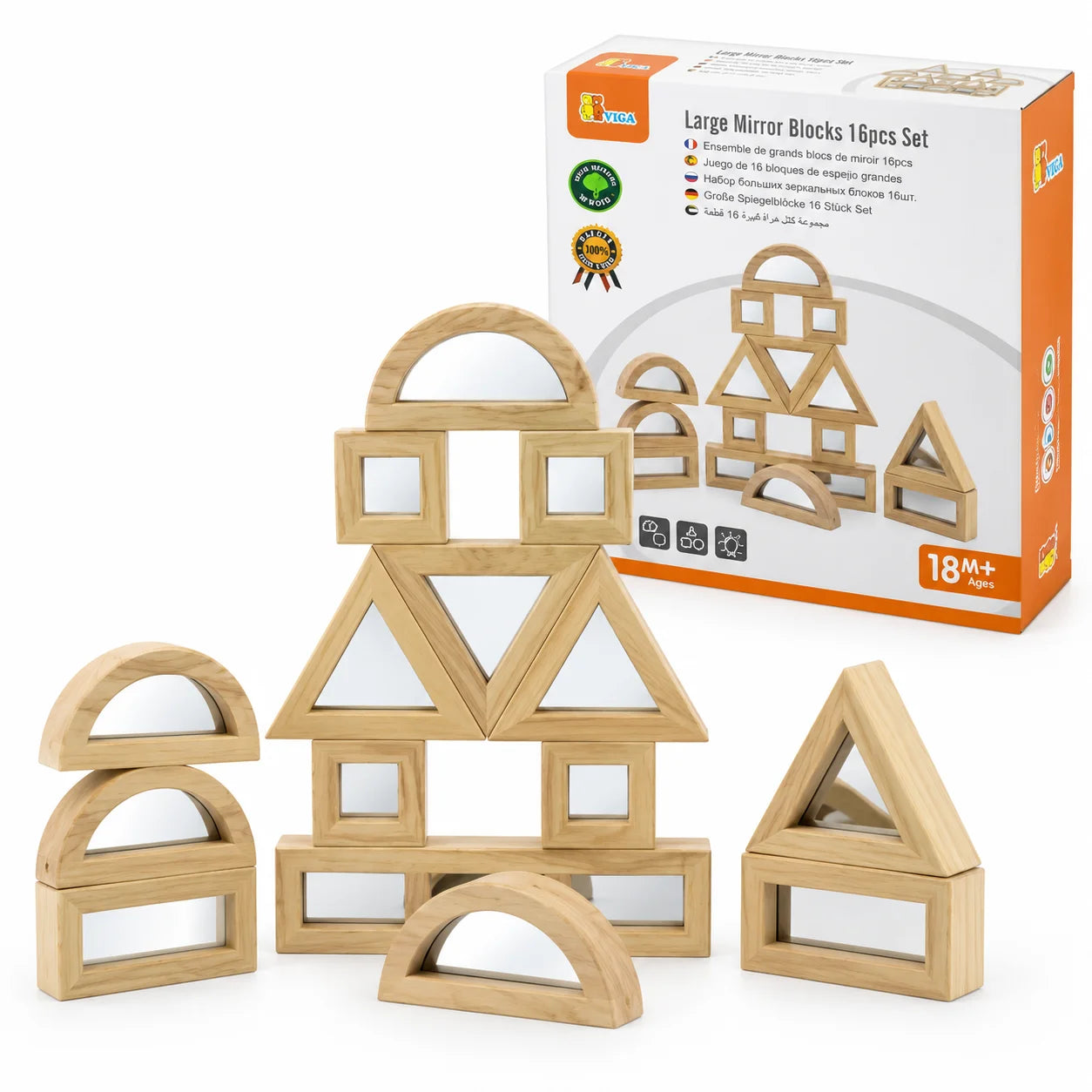 VIGA Large Mirror Blocks – 16 PCS