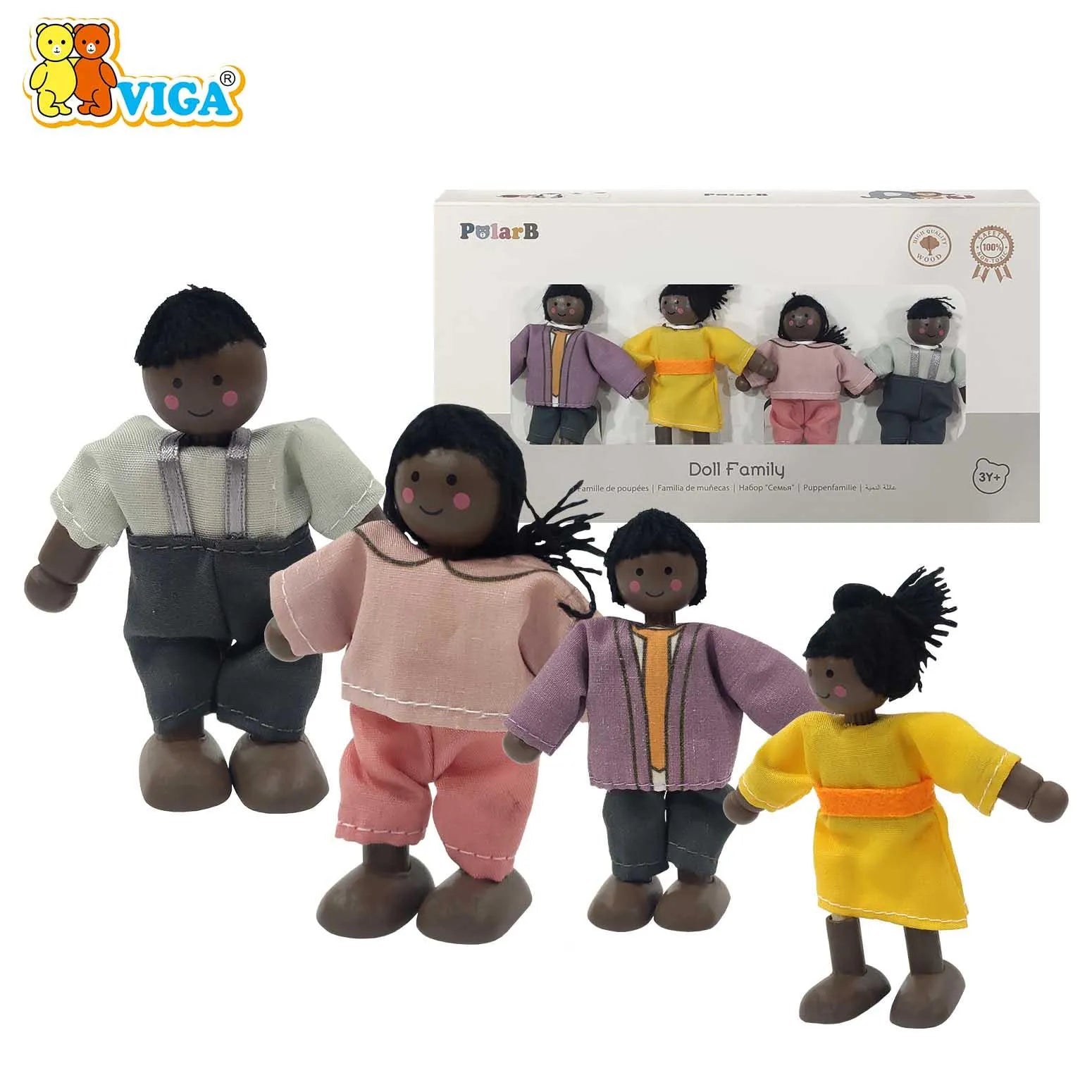 VIGA PolarB – Multicultural Wooden Doll Family Set