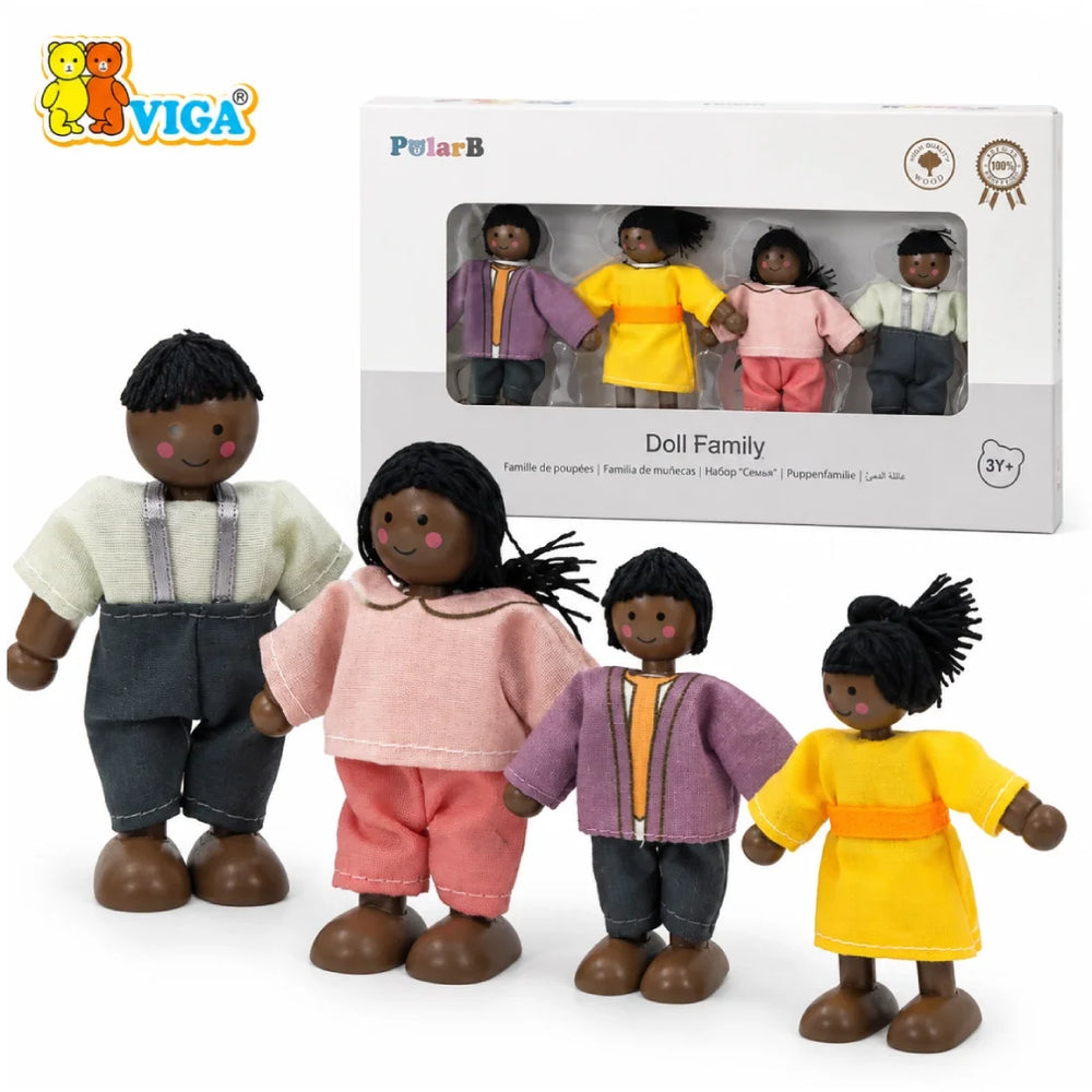 VIGA PolarB – Multicultural Wooden Doll Family Set