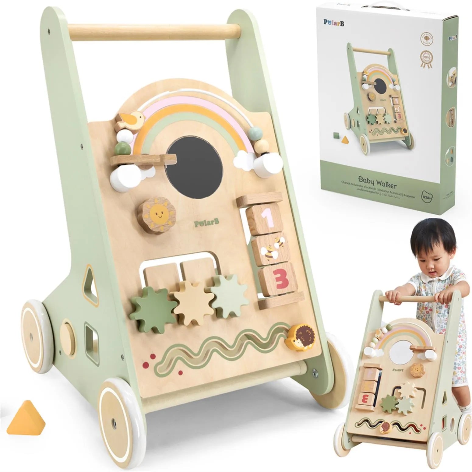 VIGA PolarB – Wooden Baby Walker with Activity Panel