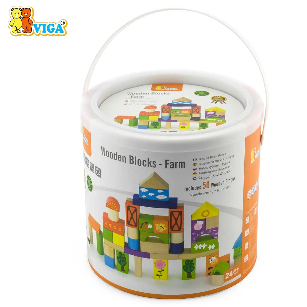 Viga Wooden Building Blocks 50 Pcs - Farm