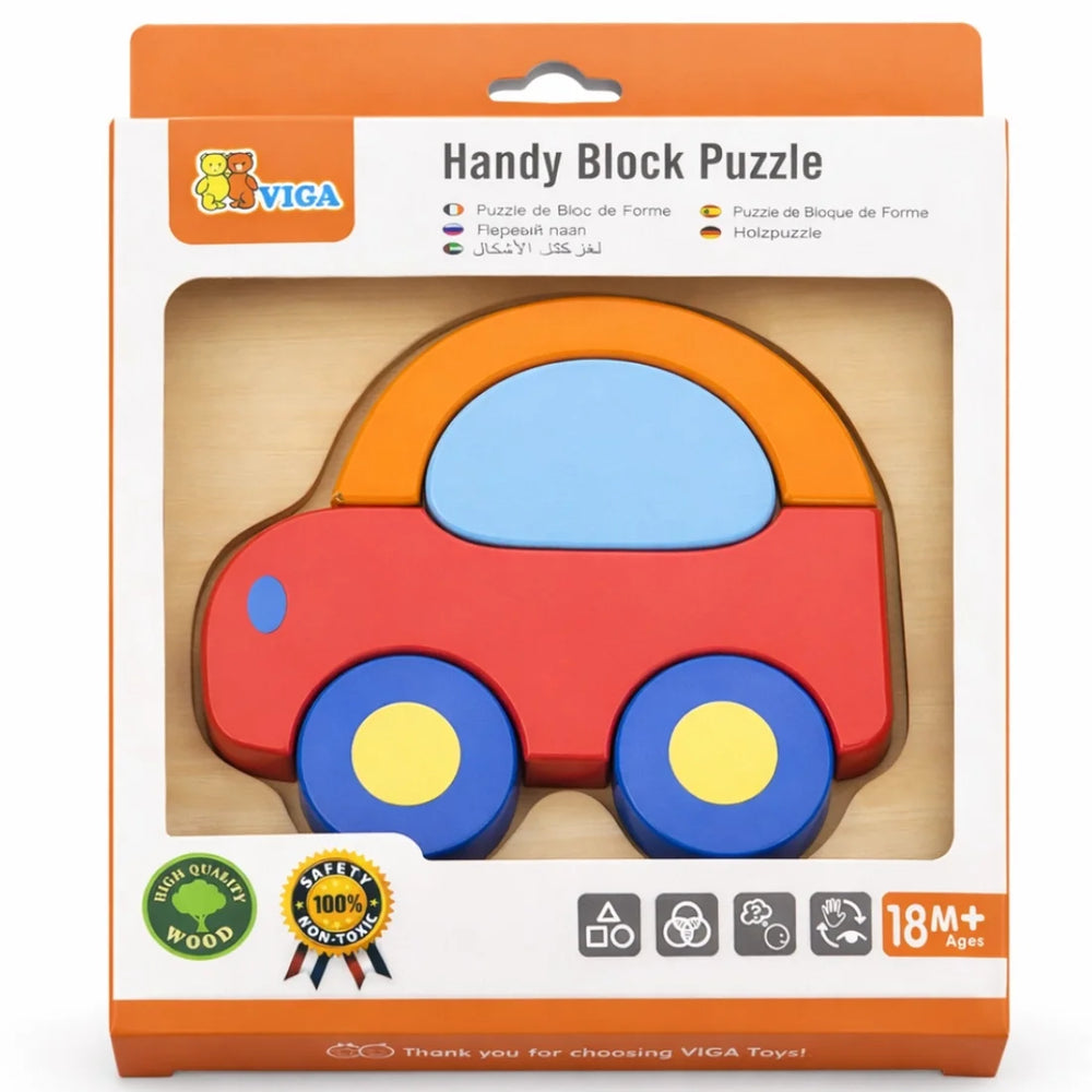 VIGA Wooden Car Puzzle Kids Handy Block Learning Toy
