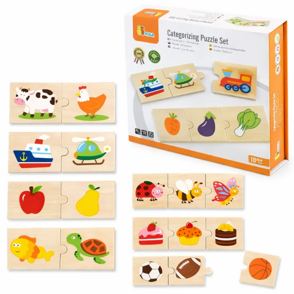 VIGA Wooden Categorizing Puzzle Set Kids Learning Sorting Toy