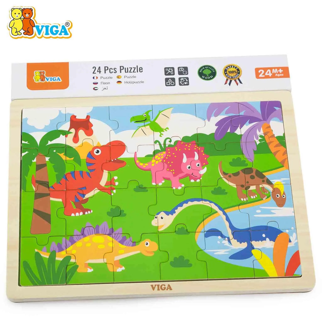 VIGA Wooden Dinosaur Puzzle – 24 Pieces