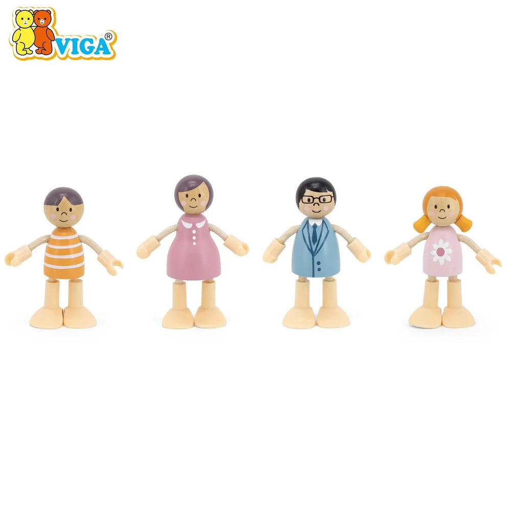 VIGA Wooden Doll Family – Poseable Family Figures Set