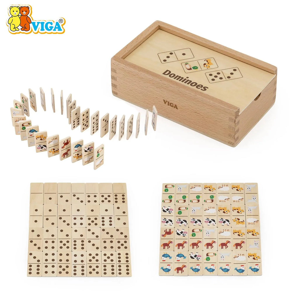 VIGA Wooden Dominoes Set – Animals & Numbers
