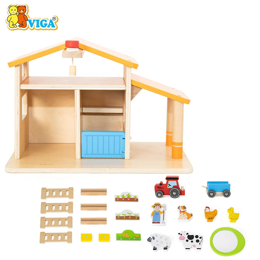 VIGA Wooden Farm Playset – Interactive Farming Toy for Kids