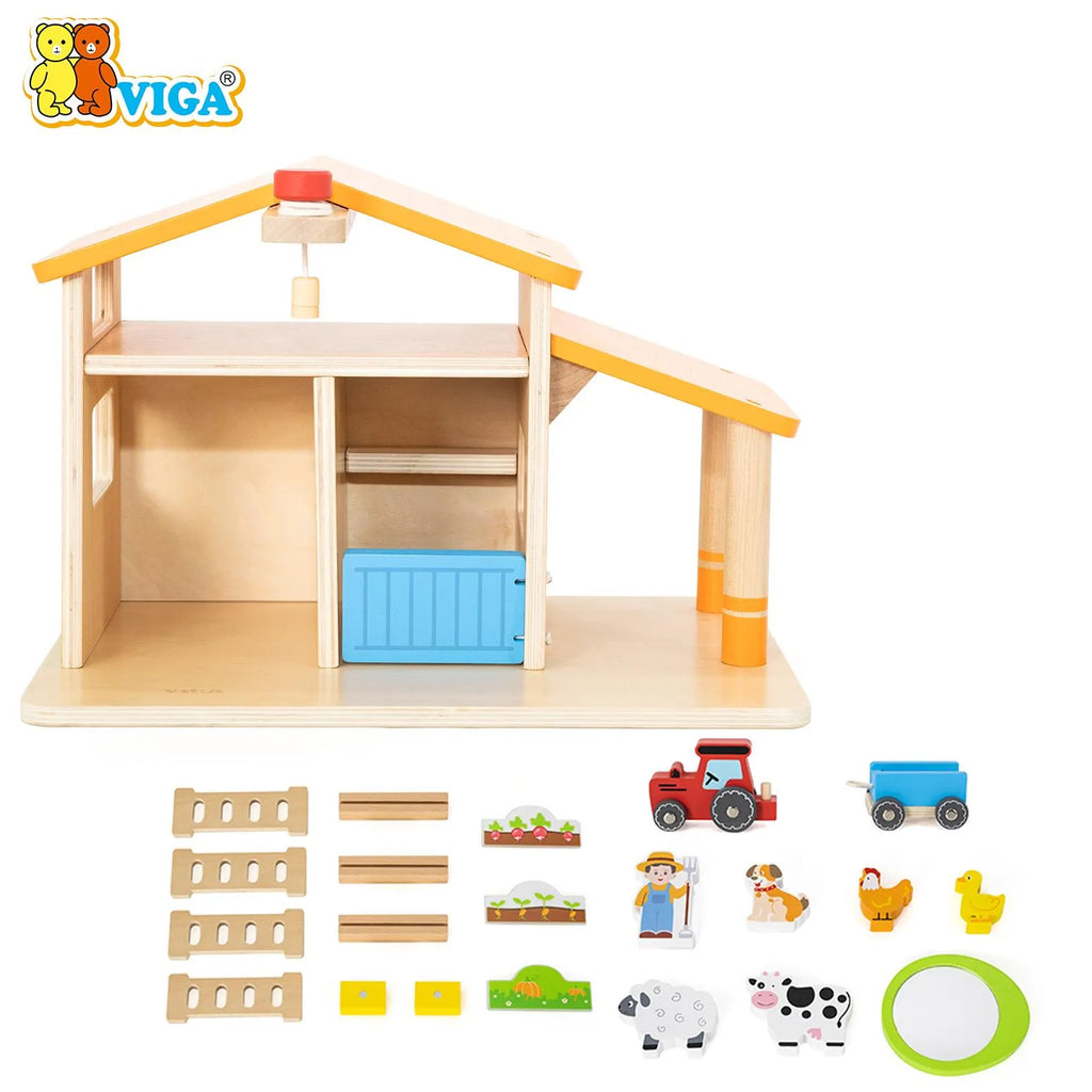 VIGA Wooden Farm Playset – Interactive Farming Toy for Kids