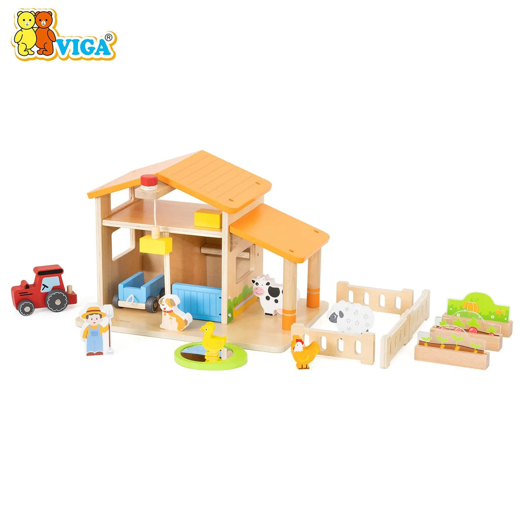 VIGA Wooden Farm Playset – Interactive Farming Toy for Kids