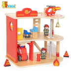 VIGA Wooden Fire Station Playset – 2-Story Rescue Center