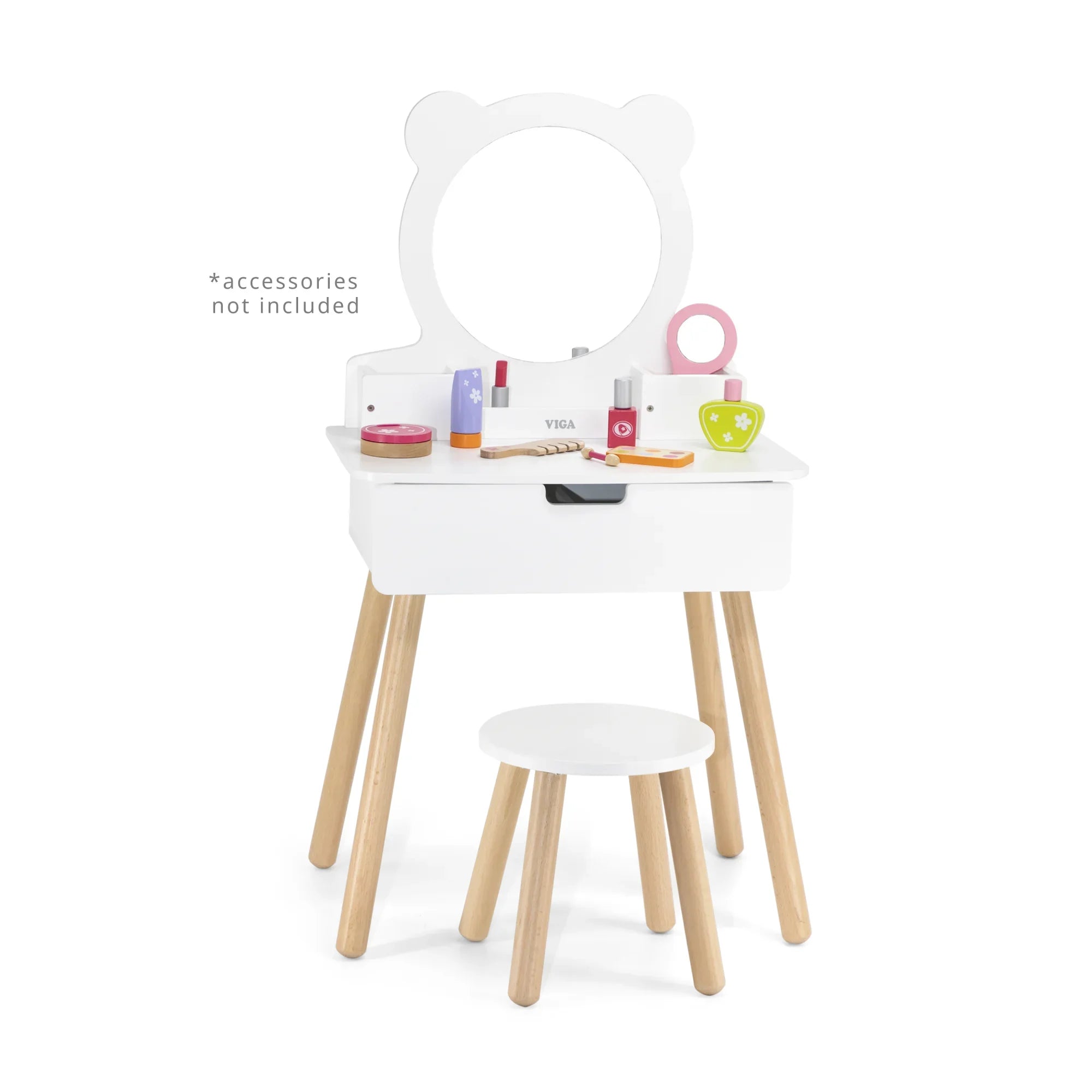 VIGA Wooden Kids Vanity Table with Stool