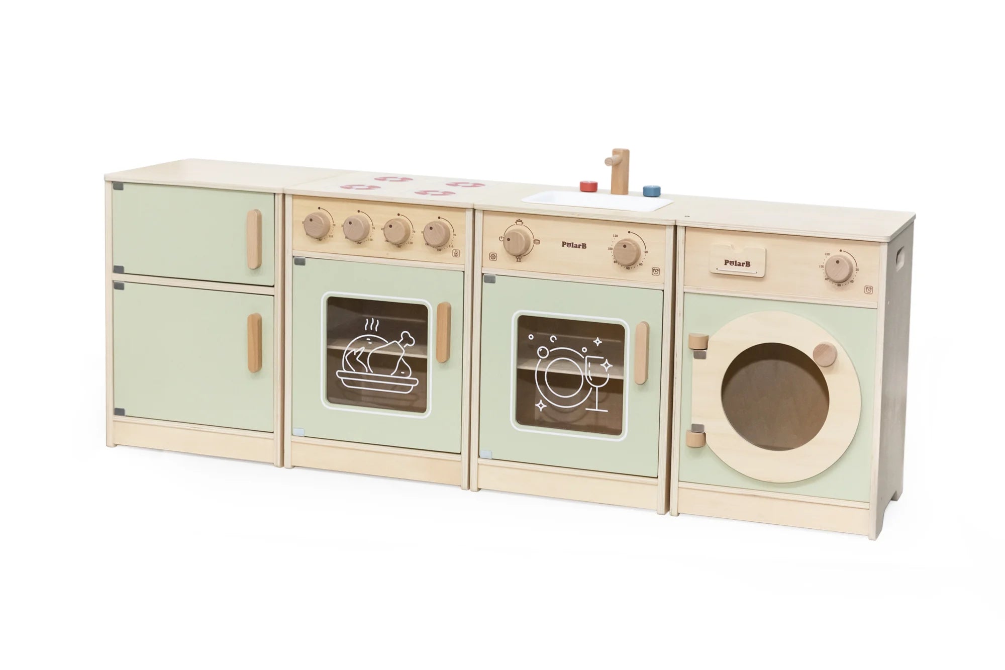 VIGA Wooden Kitchen Play Set with Washing Machine