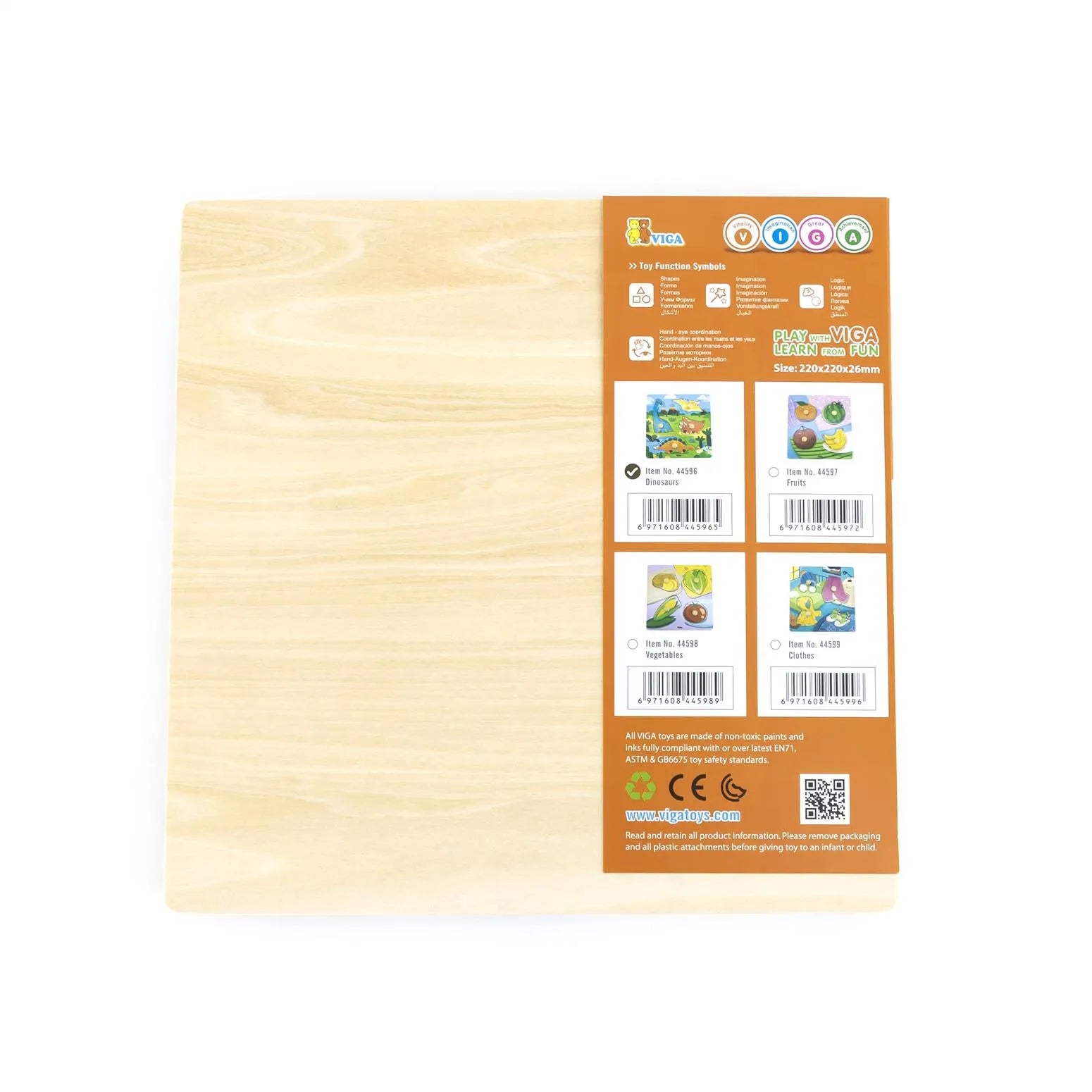 VIGA Wooden Knob Puzzle – Dinosaur Edition (4 Pieces)