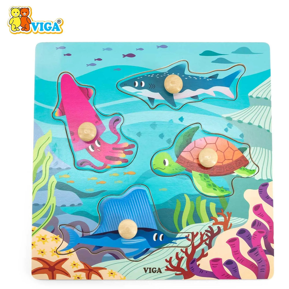 VIGA – Wooden Knob Puzzle (Sea Animals Theme)