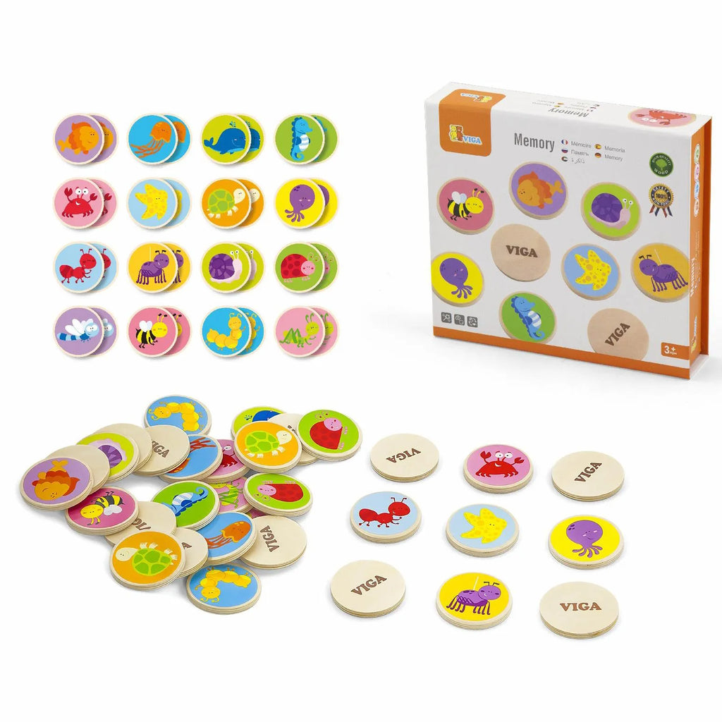 VIGA Wooden Memory Game – Animal Matching Discs