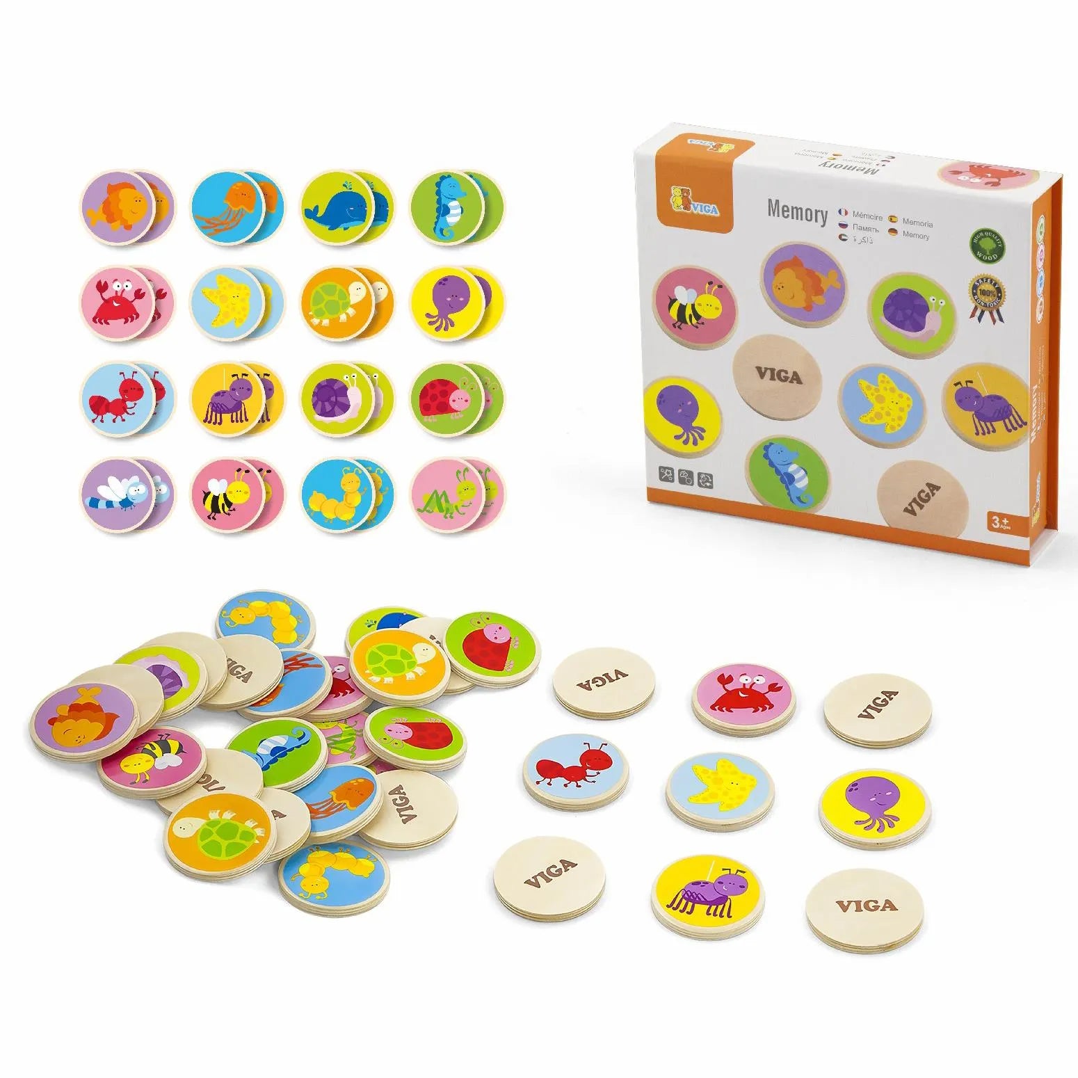 VIGA Wooden Memory Game – Animal Matching Discs