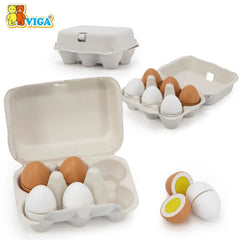 VIGA Wooden Play Eggs Set – 6 Pieces with Carton