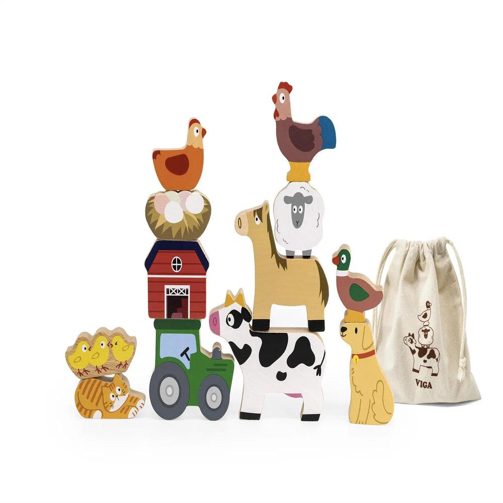 VIGA Wooden Stacking Game – Farm Animal Balance Set