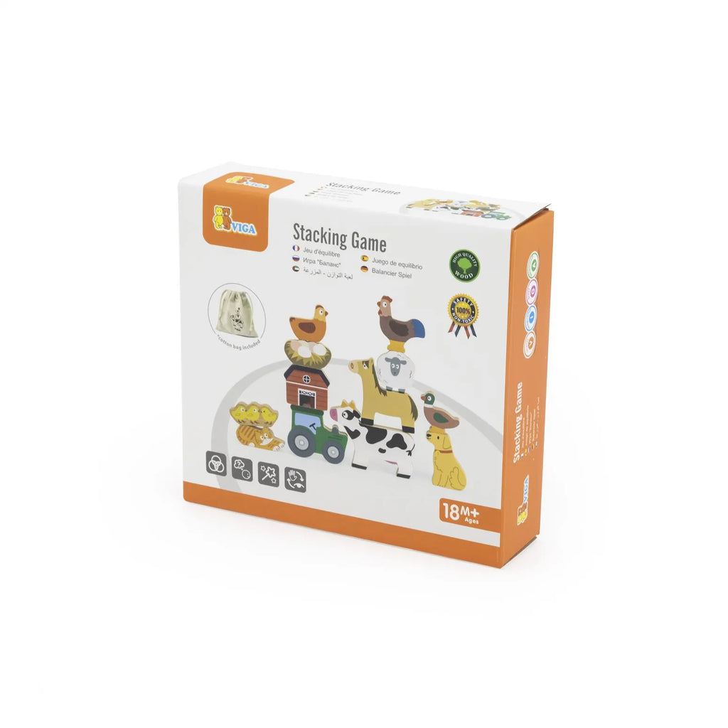 VIGA Wooden Stacking Game – Farm Animal Balance Set