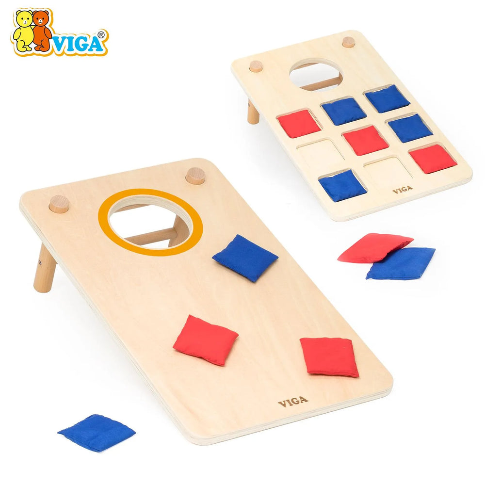 VIGA Wooden Toss Game – Bean Bag Throw & Tic Tac Toe